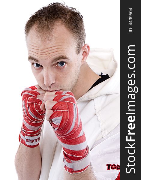 Kick boxers with combat clothing during training. Kick boxers with combat clothing during training