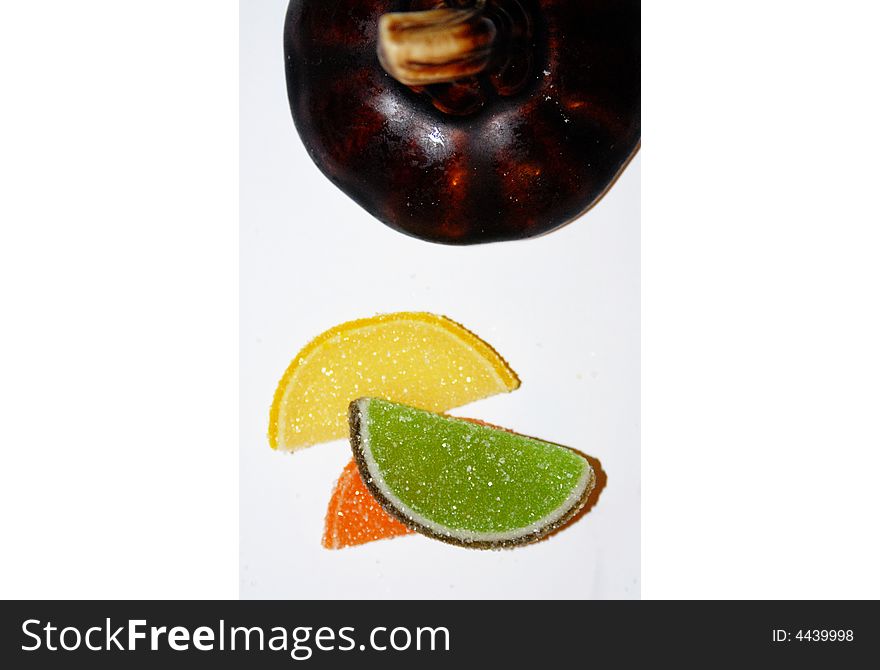Pies of fruits on white background