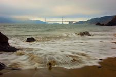 Golden Gate Bridge In A Fog At Sunset Royalty Free Stock Photo Golden Gate Bridge In A Fog At Sunset Royalty Free Stock Photo