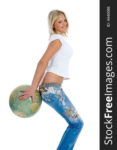Young Woman With  Globe