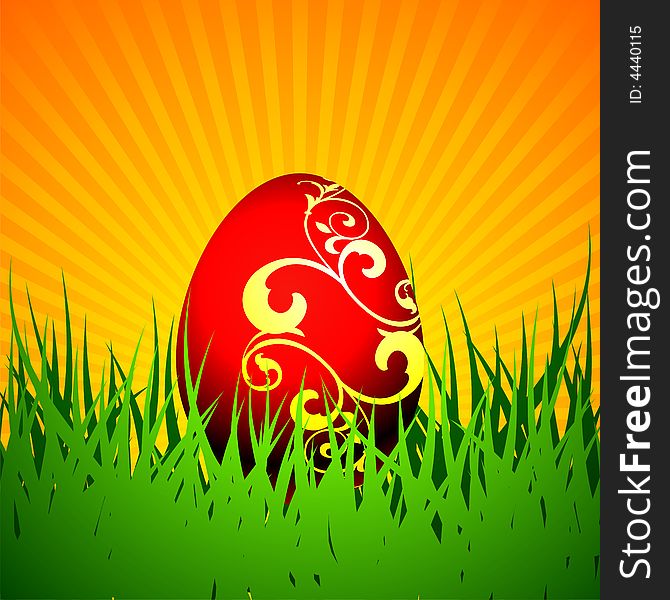 Easter illustration with red painted egg