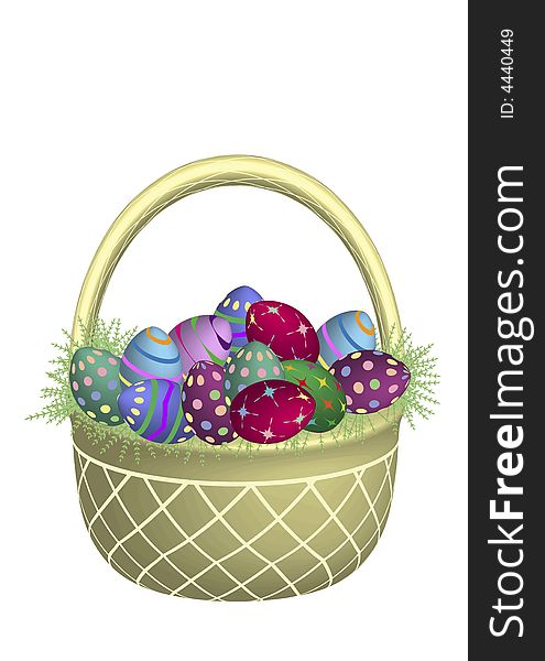 Illustration of easter basket full of eggs on white background. Illustration of easter basket full of eggs on white background