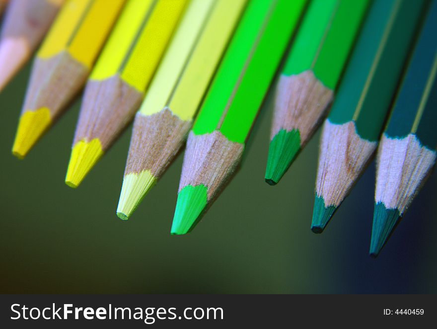 Color pencils in a row.