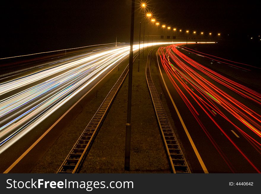 Image of the highway A27 by night in Holland. Image of the highway A27 by night in Holland