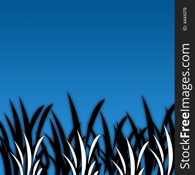 A Black&White Illustration of Grass on a Dark Blue Sky. A Black&White Illustration of Grass on a Dark Blue Sky