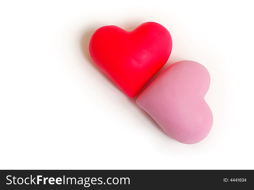 Two decorative hearts on a white background. Two decorative hearts on a white background