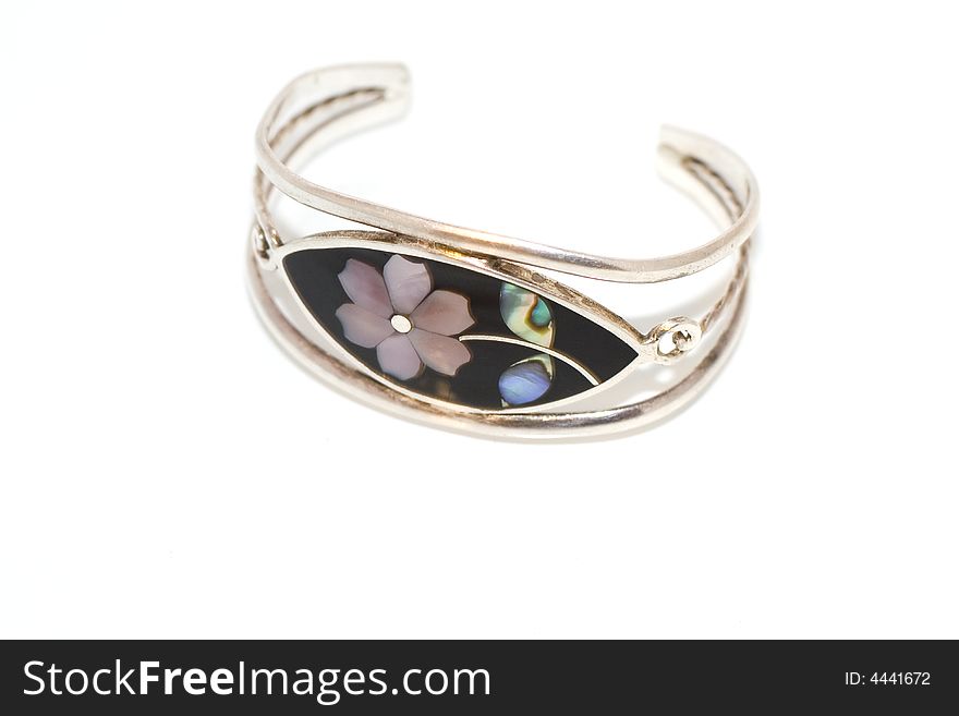 Silver bracelet with incrusting flower. Silver bracelet with incrusting flower