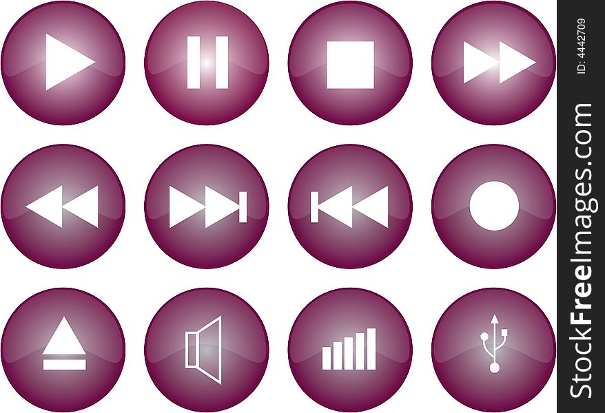 Vector graphic of stereo buttons with purple glaze. Vector graphic of stereo buttons with purple glaze