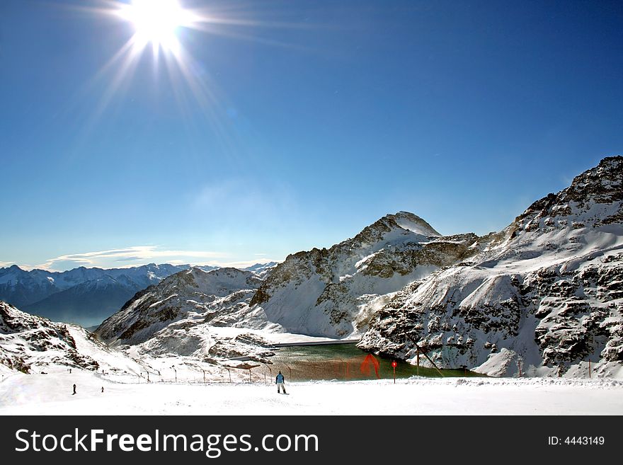 Austria wide ski trail in full sun