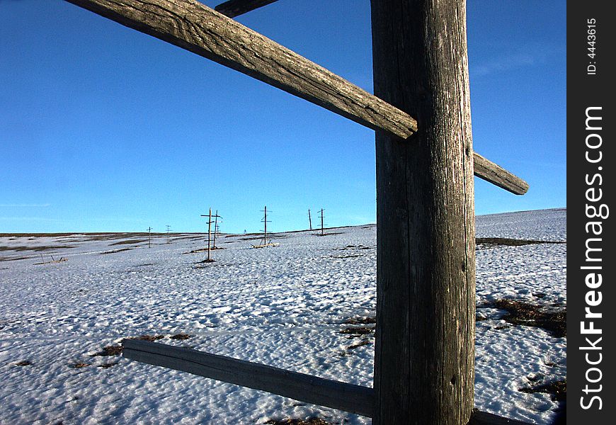 Wooden  Hay Drying Racks In Snow