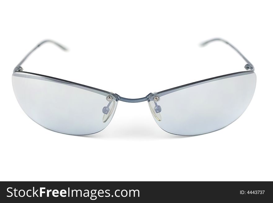 Front view of a pair of trendy sunglasses for man, isolated on white background. Front view of a pair of trendy sunglasses for man, isolated on white background