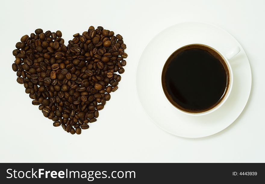 Coffee heart. Isolated on white.