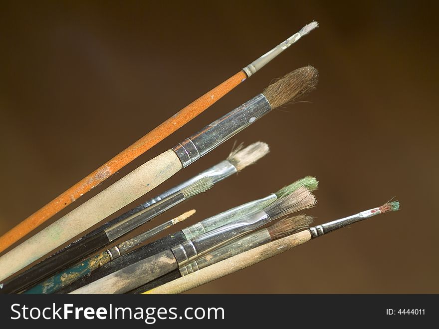 Group of art used paint brushes. Group of art used paint brushes