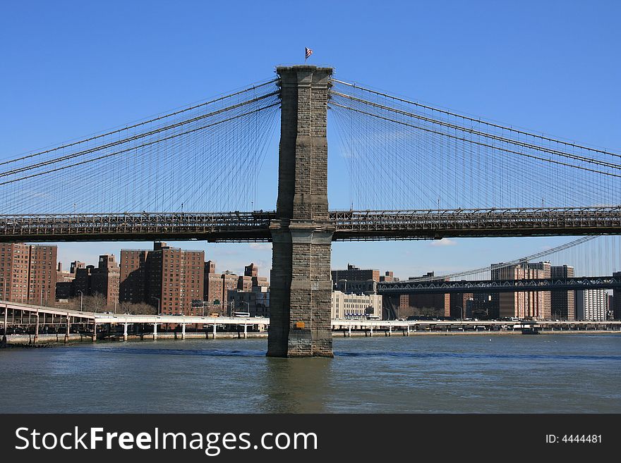 Main tower of the Brooklyn Bridge. Main tower of the Brooklyn Bridge