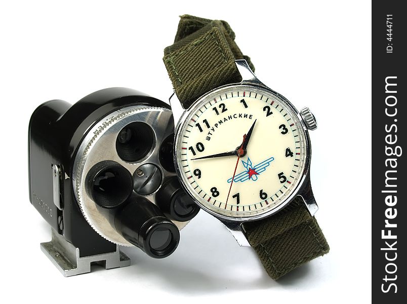Vintage watch and photographic viewer equipment. Vintage watch and photographic viewer equipment