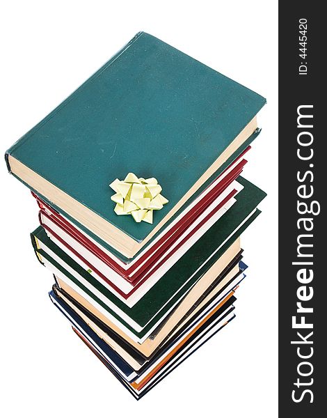 Pile of books in gift packing isolated on a white background