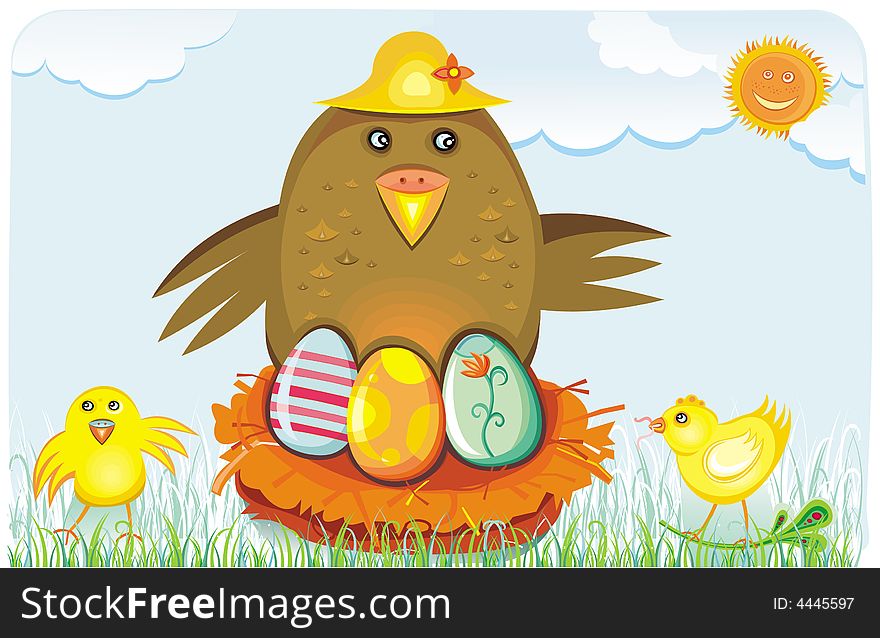 Vector Easter illustration of cheerful chicken family.
 To see similar, please VISIT MY GALLERY