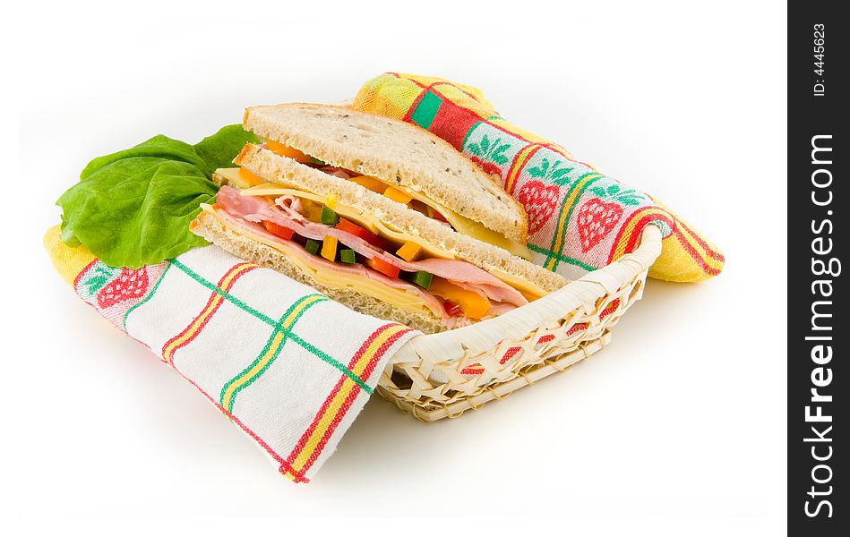 Sandwich with ham, cheese and vegetables. Sandwich with ham, cheese and vegetables