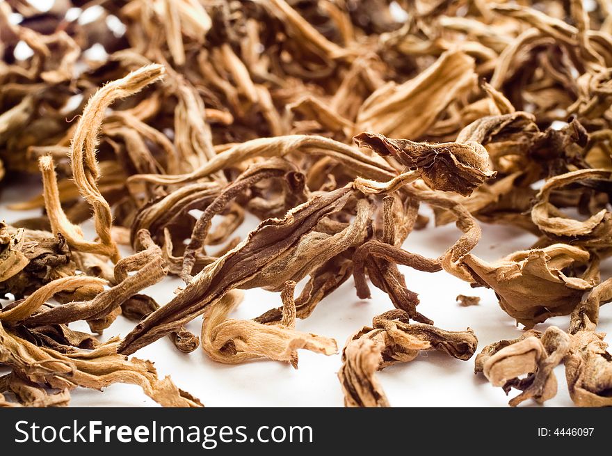 Dried leaves of black tea, macro