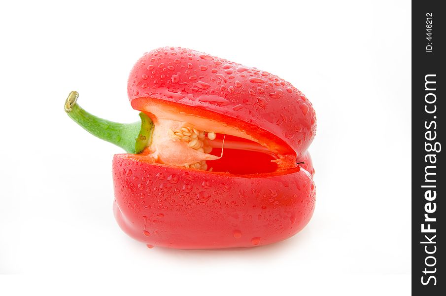 Fresh red pepper with water drops