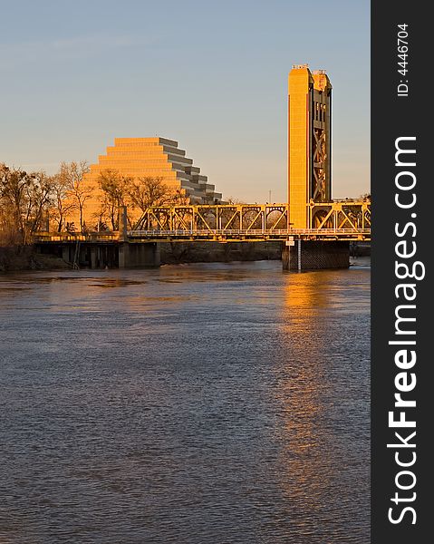 Tower Bridge In Sacramento At Sunset