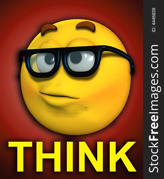 A conceptual image of a cartoon face, which represents being a smart or clever geek. It also has the descriptive word think. A conceptual image of a cartoon face, which represents being a smart or clever geek. It also has the descriptive word think.