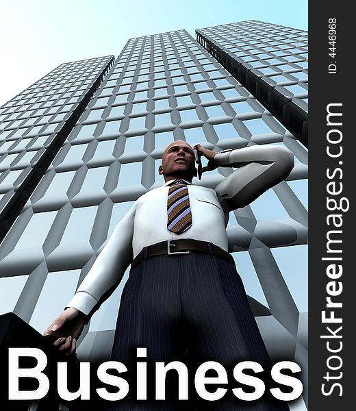 A concept image of a businessman standing in front of a building. A concept image of a businessman standing in front of a building.