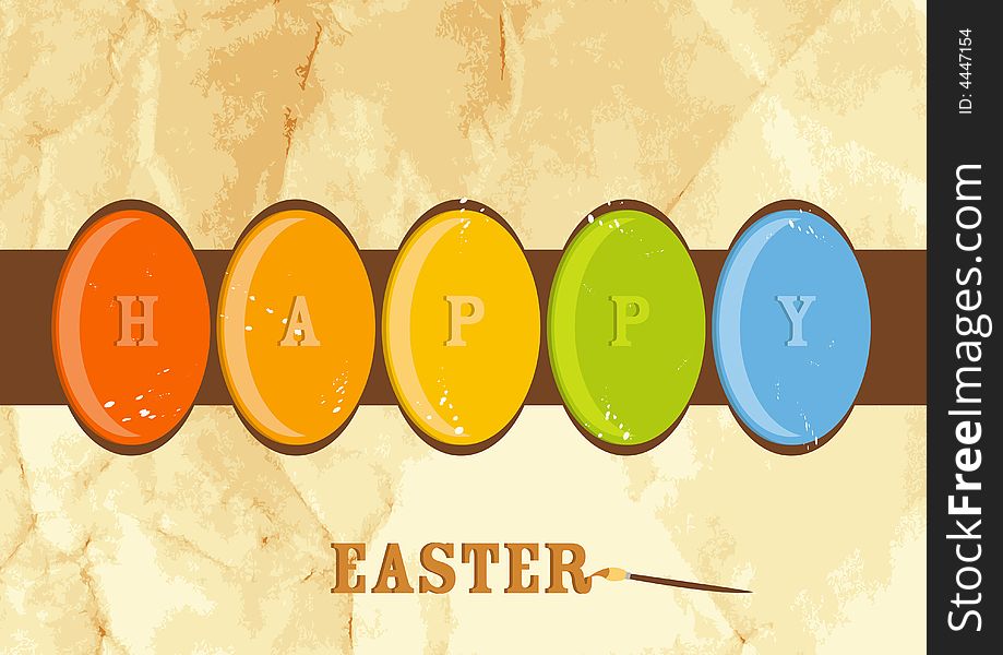 Illustration of colored easter eggs on grungy paper background. Illustration of colored easter eggs on grungy paper background.
