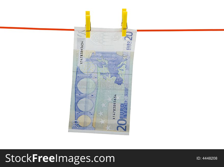 Money is used to dry on a clothesline attached. Money is used to dry on a clothesline attached