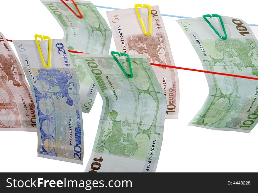 Money is used to dry on a clothesline attached. Money is used to dry on a clothesline attached