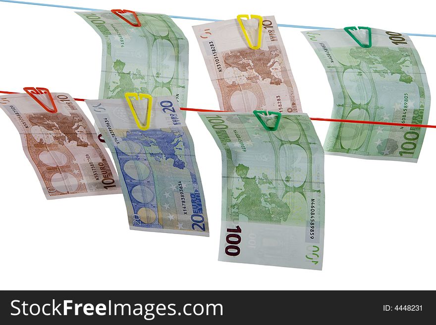 Money is used to dry on a clothesline attached. Money is used to dry on a clothesline attached