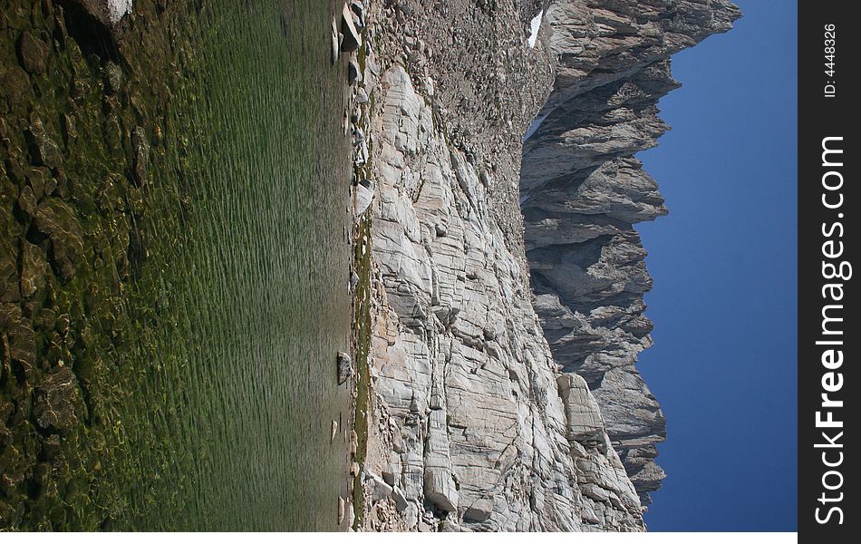 High Sierra Lake below Mount Whitney in the Sierra Nevada mountain range of California