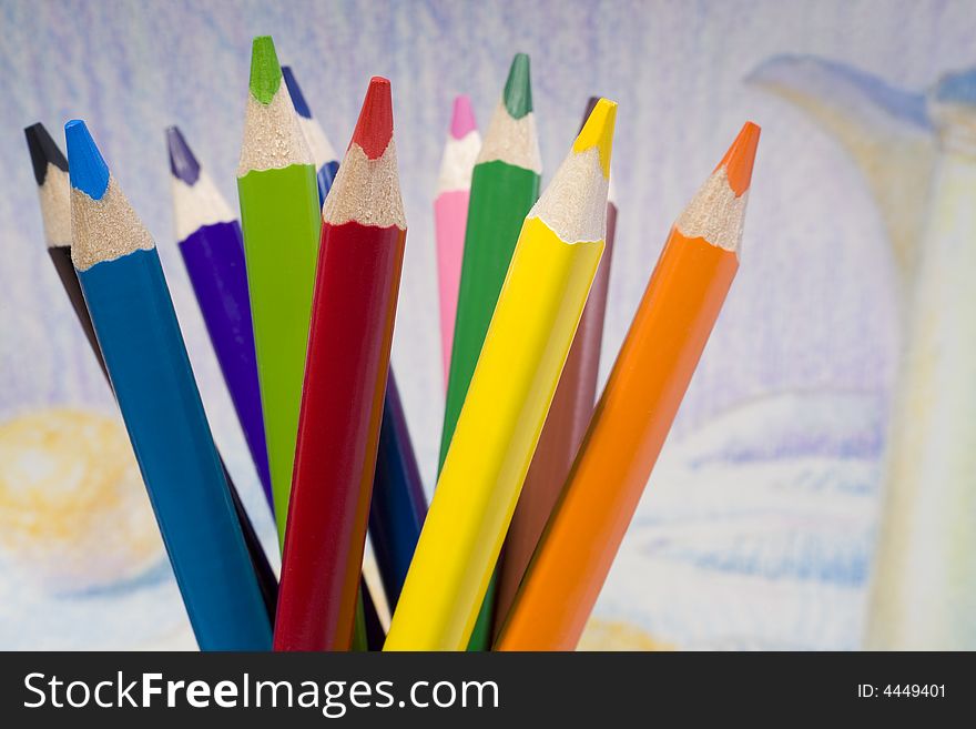 Beautiful crayons on background drawing