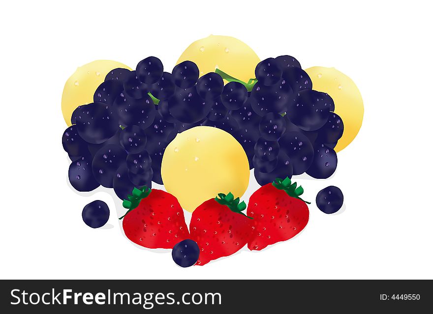 Vector illustration. Two grape cysts. Lemons, strawberrieses, berries. Vector illustration. Two grape cysts. Lemons, strawberrieses, berries