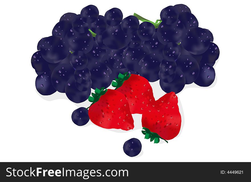 Grape and strawberries. Vector illustration.