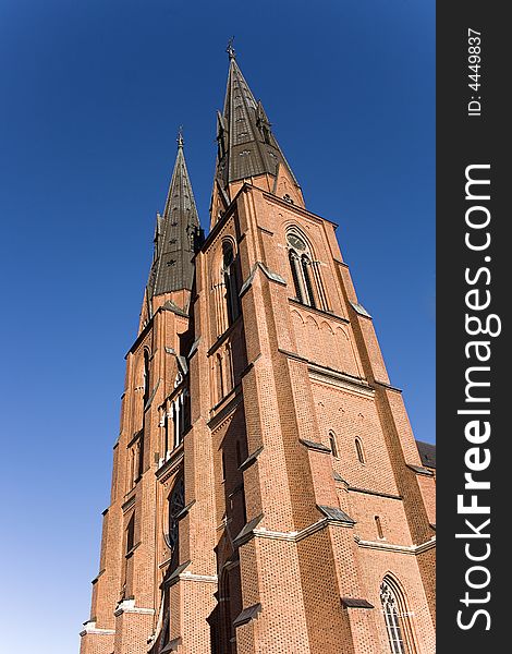 Uppsala Cathedral in Sweden and a nice blue sky