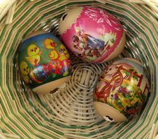 Easter Eggs In Basket Stock Photo