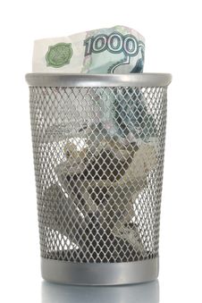 Mesh Trash Bin With Thousand Roubles Royalty Free Stock Image Mesh Trash Bin With Thousand Roubles Royalty Free Stock Image