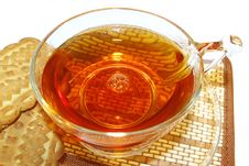 Transparent Cup  Of Tea And Cookies Stock Image