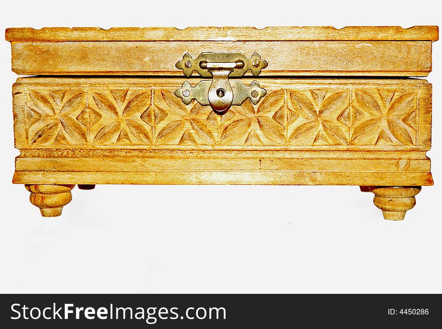 Wooden casket on white background