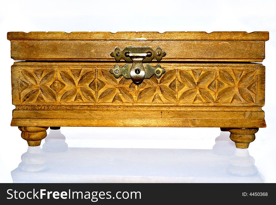 Wooden casket on white background