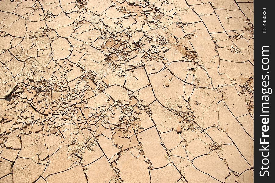 Dry, crackled desert ground. May be used as environment-related (eg. global warming) background.