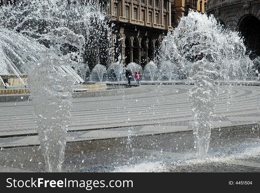 Water jets, the water fountain in Genova. Water jets, the water fountain in Genova