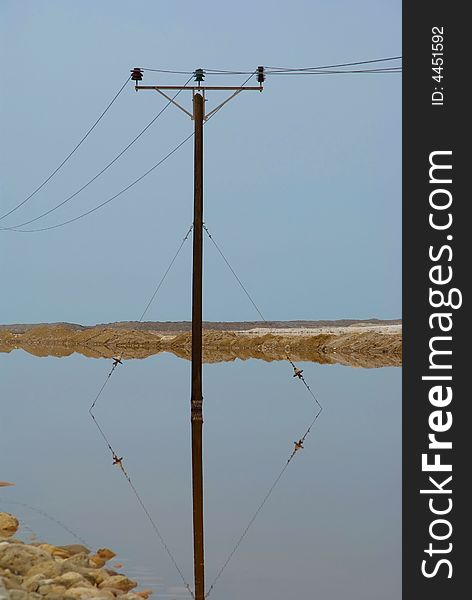 Electric power pole, Dead Sea, Israel