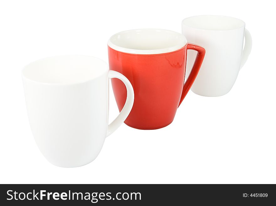 Set of three coffee mugs isolated on white background