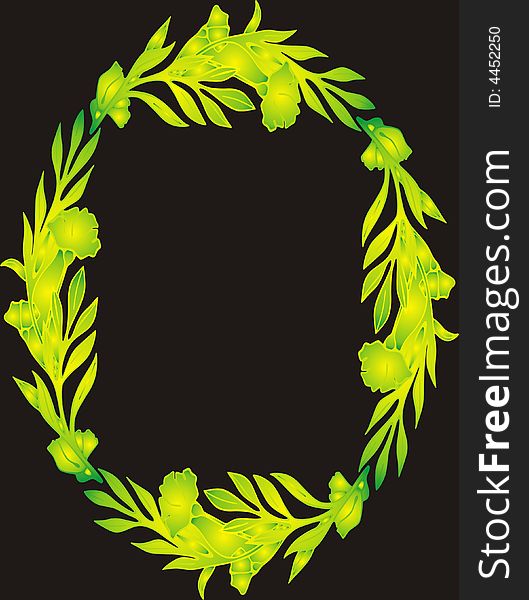 Green floral frame on black background -  illustration