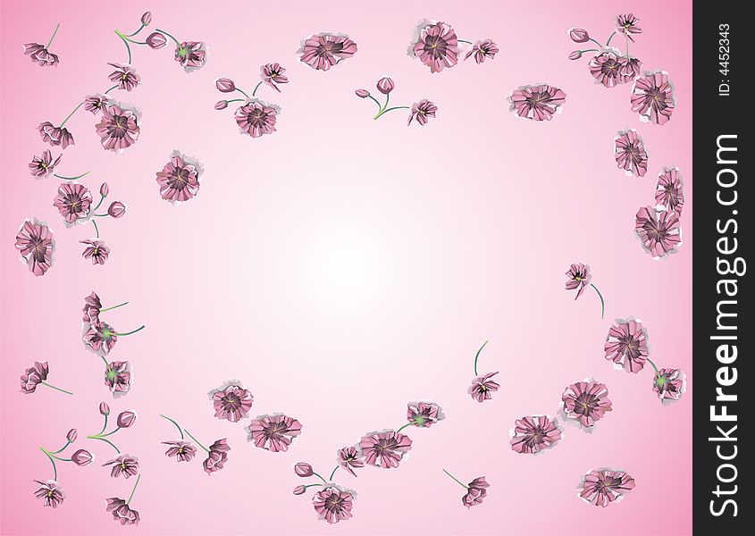 Pink flowers - frame -  illustration