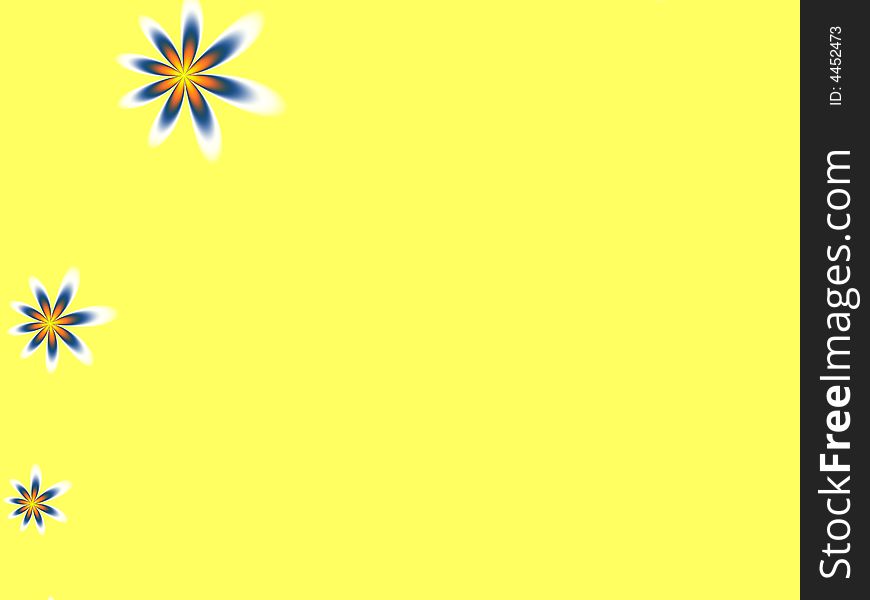 A fractal image consisting of three beautiful flowers on a yellow background. A fractal image consisting of three beautiful flowers on a yellow background.