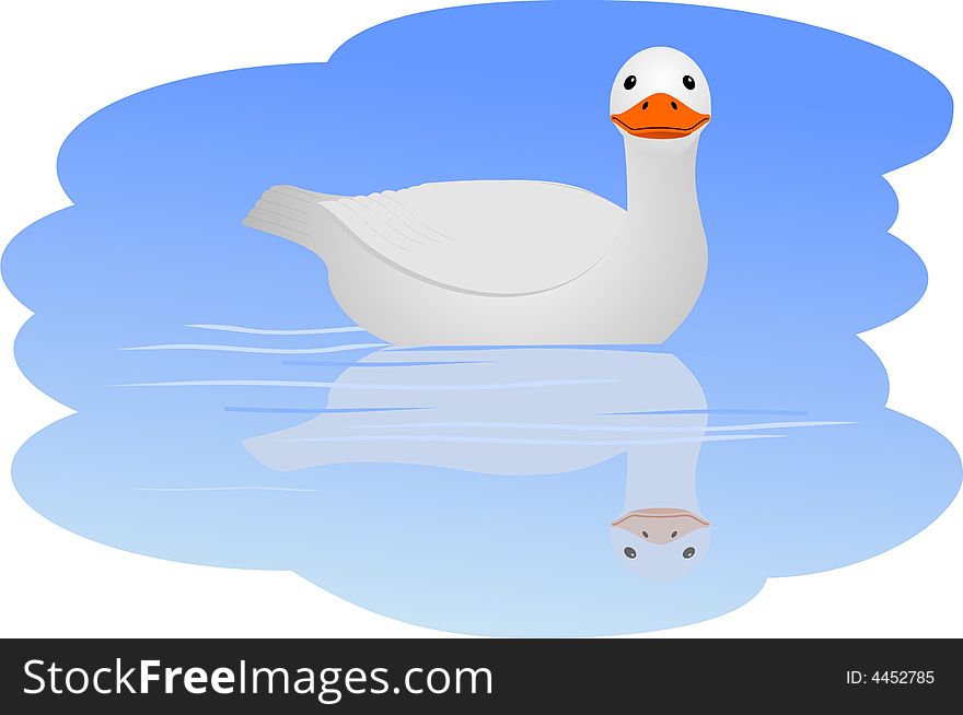 Illustration of a white duck on a pond.