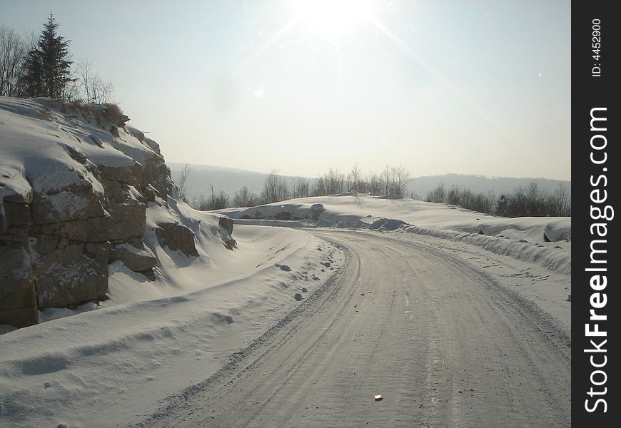 Road to snow mountain in northeastern china during cold winter